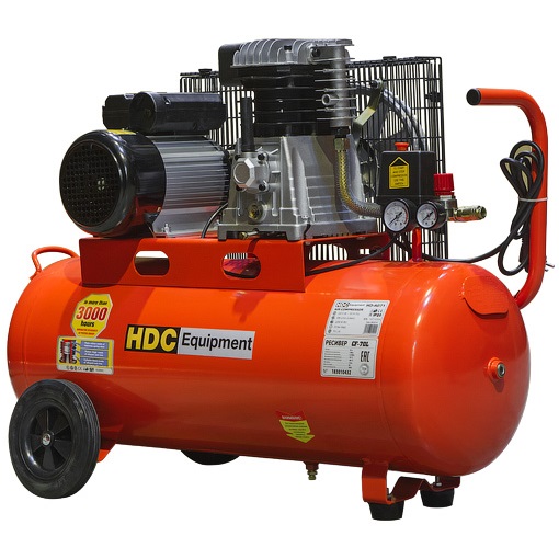 Компрессор воздушный HDC HD-A071 (220 вольт) 2.20 кВт, 70 литров, 396 л/мин, 10 бар, двух поршневой, ременной, вес 58.5 кг