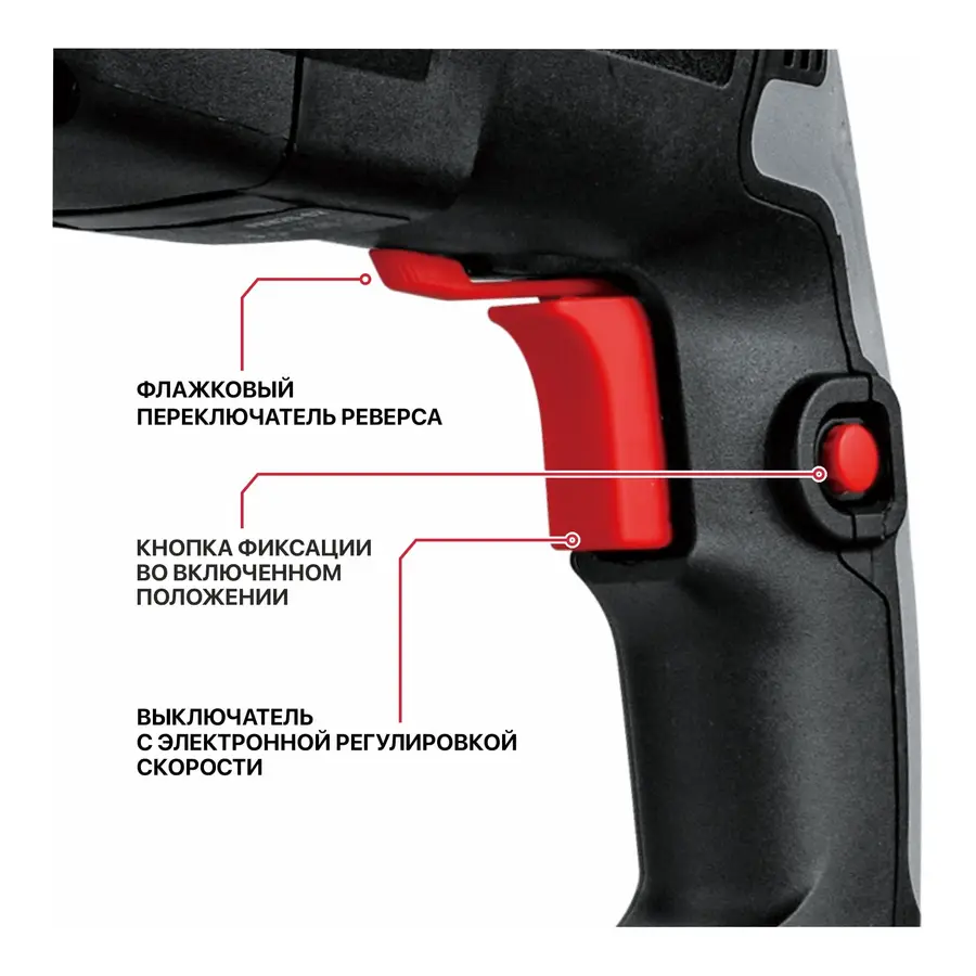 Перфоратор PIT PBH26-C6 (1000 Вт) 3.2 Дж, SDS-plus, 1 зуб., 3 бура, вес 3.27 кг — изображение 5