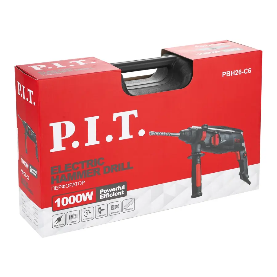 Перфоратор PIT PBH26-C6 (1000 Вт) 3.2 Дж, SDS-plus, 1 зуб., 3 бура, вес 3.27 кг — изображение 8